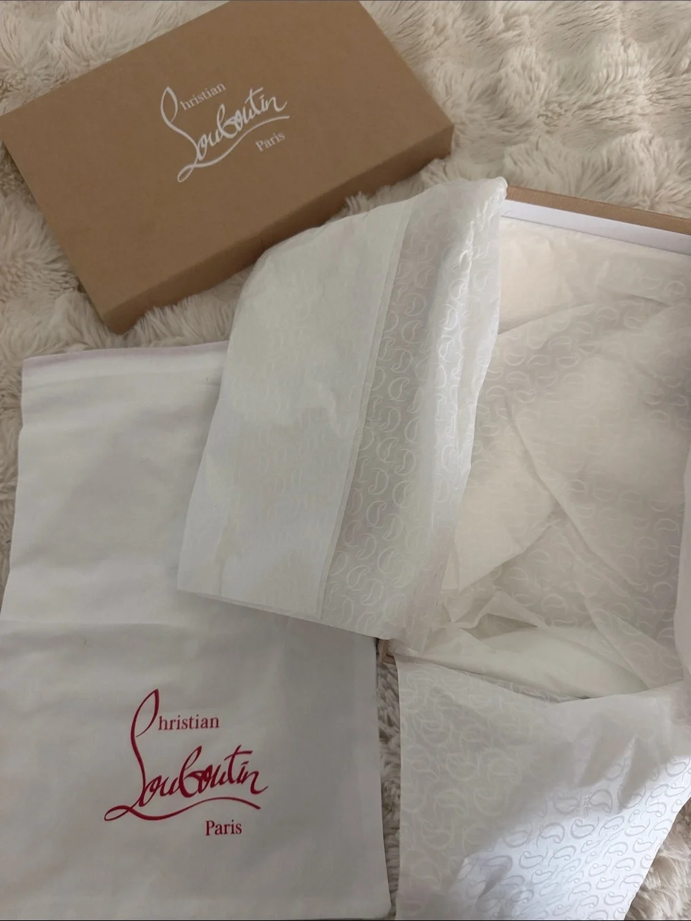 Authentic Christian Louboutin Metallic Rose Gold Shoe Box + Dust Bag